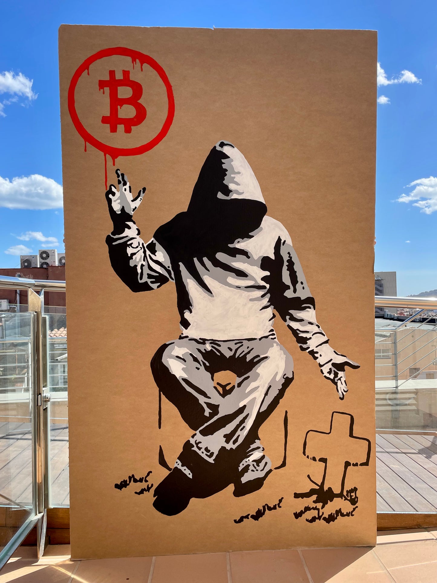 Acrylic Paint Cardboard Wall "Bitcoin or Die"